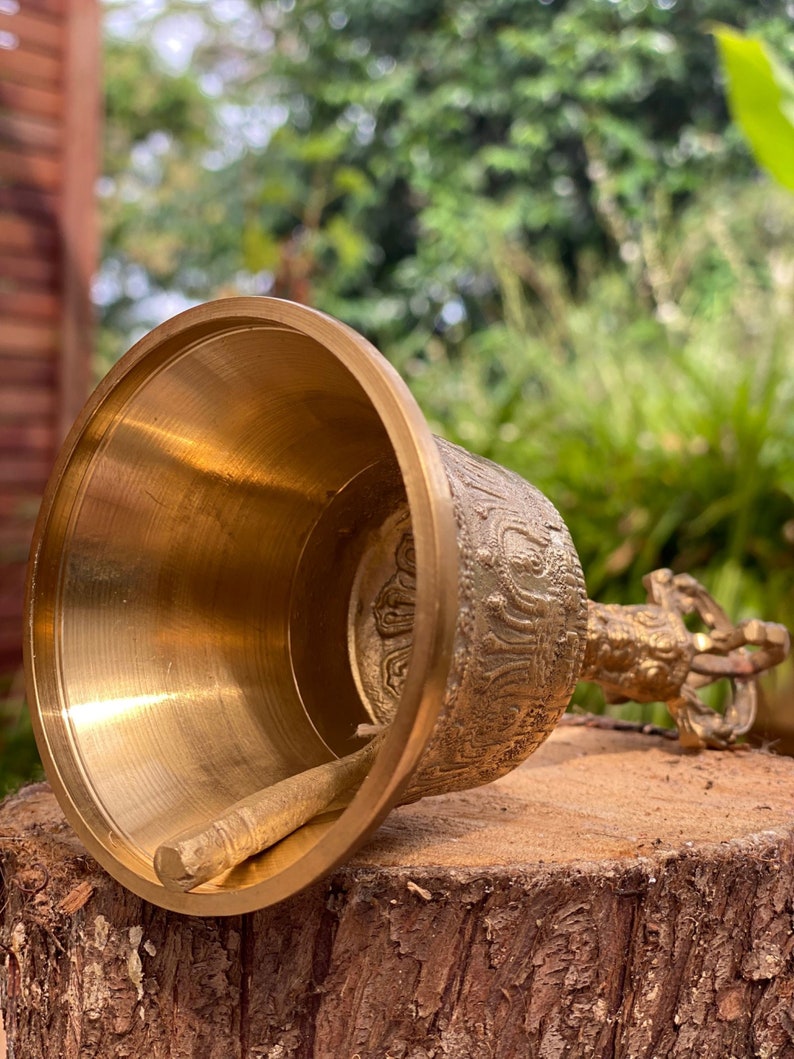 6" Brass Hand-engraved Meditation Bell for Stress Relief, Nepal