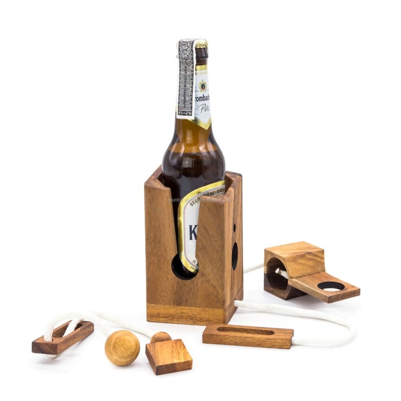 Ingenious Wooden Beer Bottle Lock Puzzle Party Gift