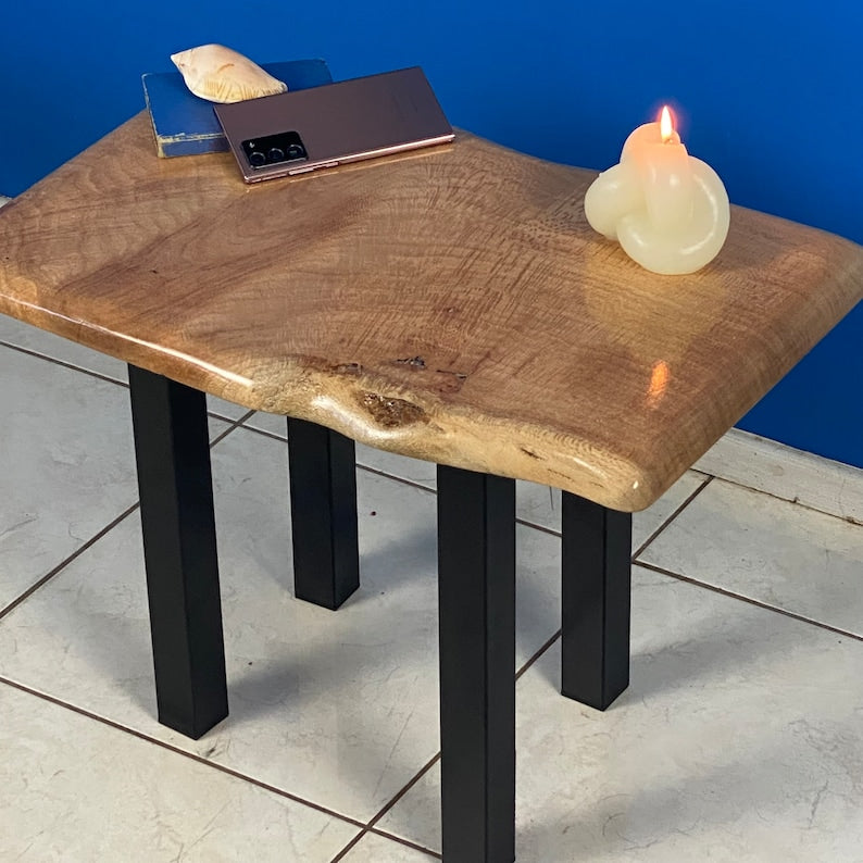 Handcrafted Live Edge Silky Oak Side Table, Varnished