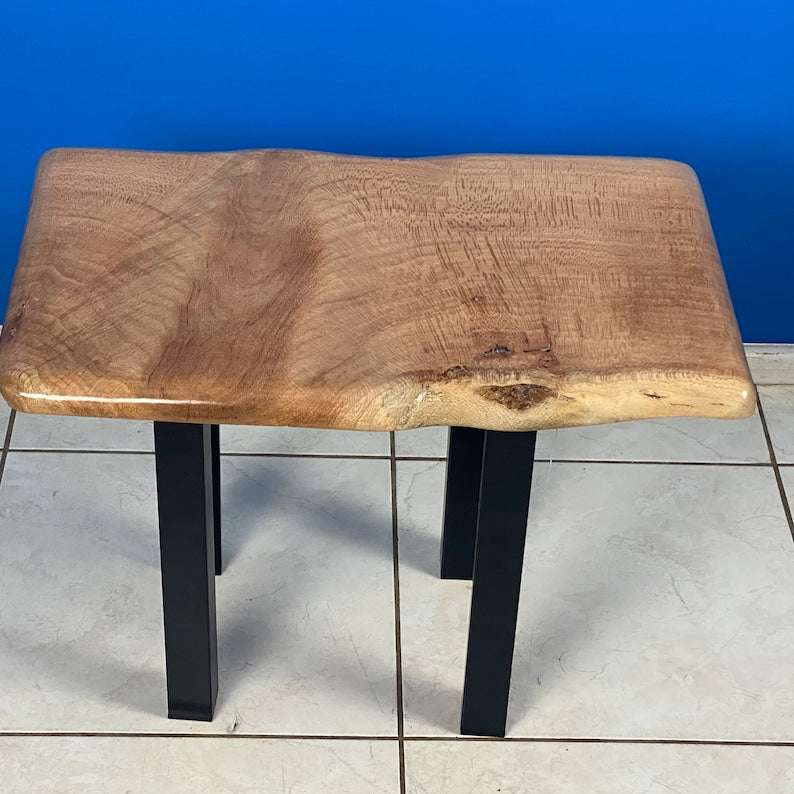 Handcrafted Live Edge Silky Oak Side Table, Varnished