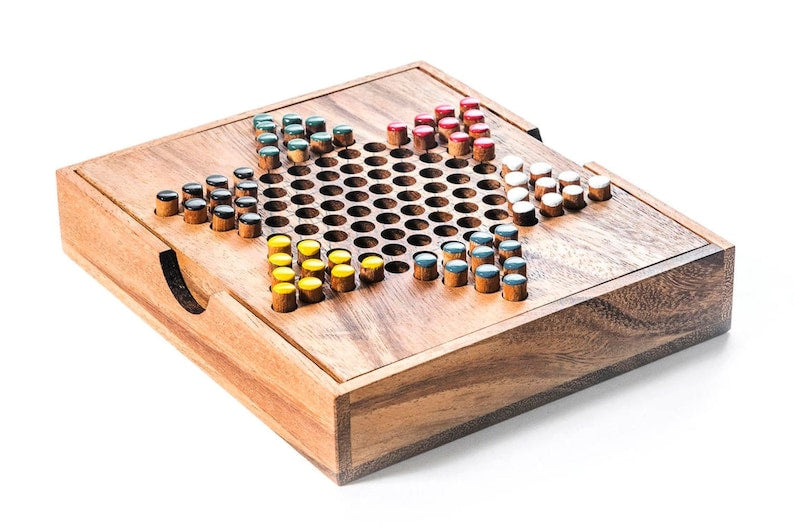 Handmade Wooden Chinese Checkers, 60 Pieces, Strategy Game