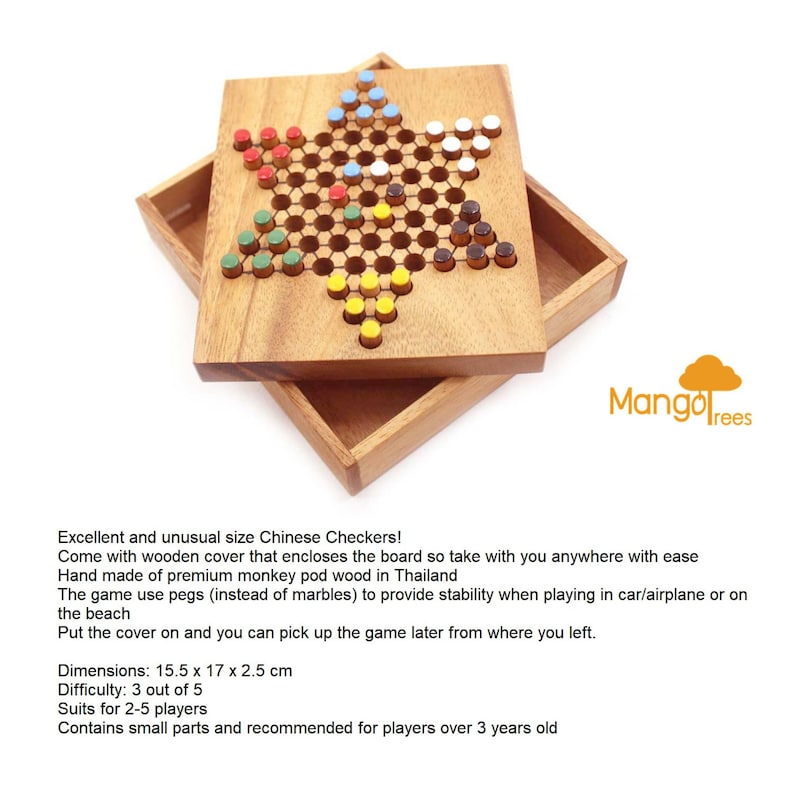 Handmade Wooden Chinese Checkers, 60 Pieces, Strategy Game