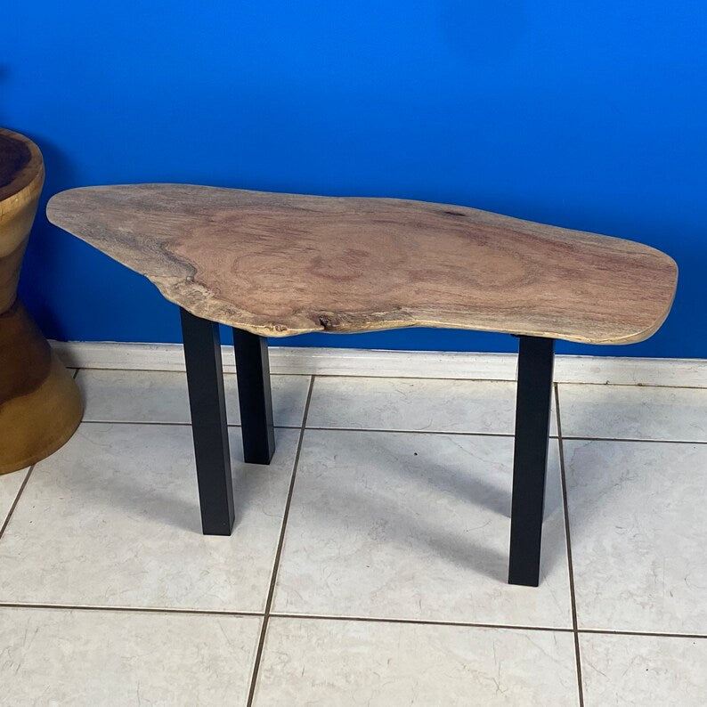 Handcrafted Silky Oak Coffee Side Table, Black Metal Legs