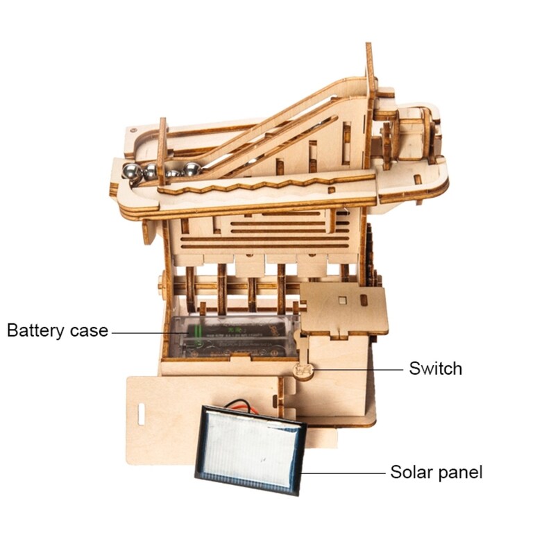 Solar/Battery 3D Wooden Marble Run Puzzle DIY Kit, Motor, Ages 14+