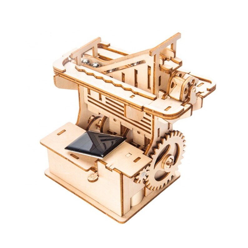 Solar/Battery 3D Wooden Marble Run Puzzle DIY Kit, Motor, Ages 14+