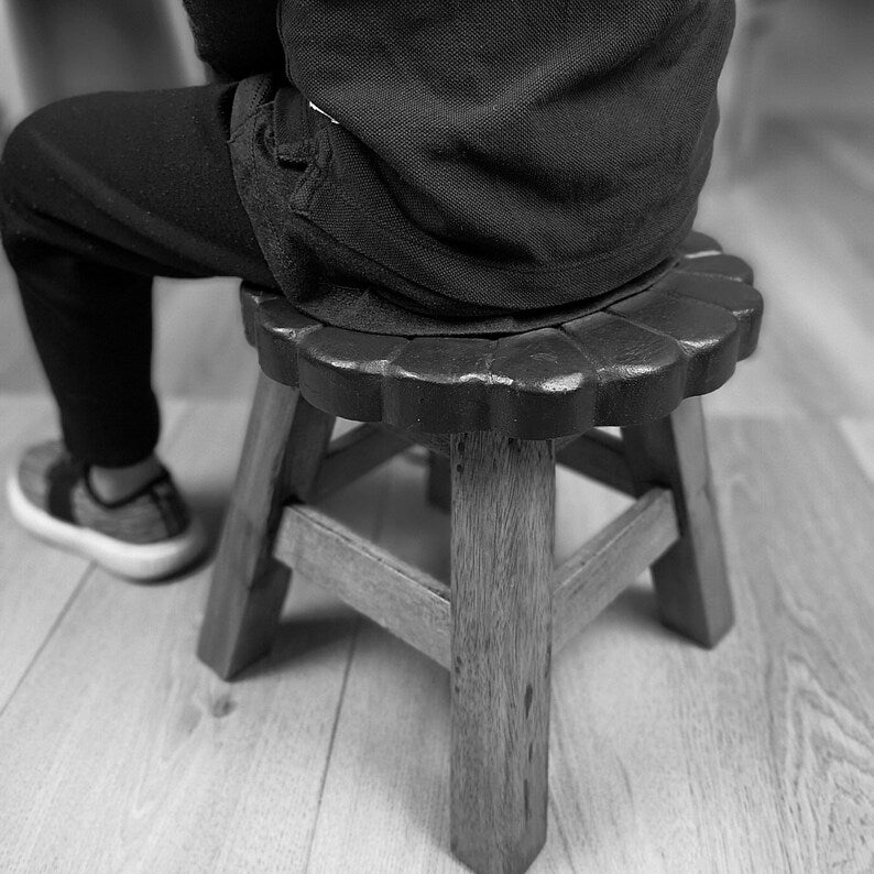 Hand Carved Solid Wood Children's Train Chair Stool