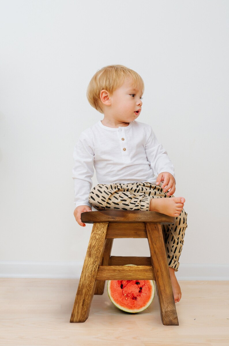 Hand Carved Solid Wood Children's Train Chair Stool