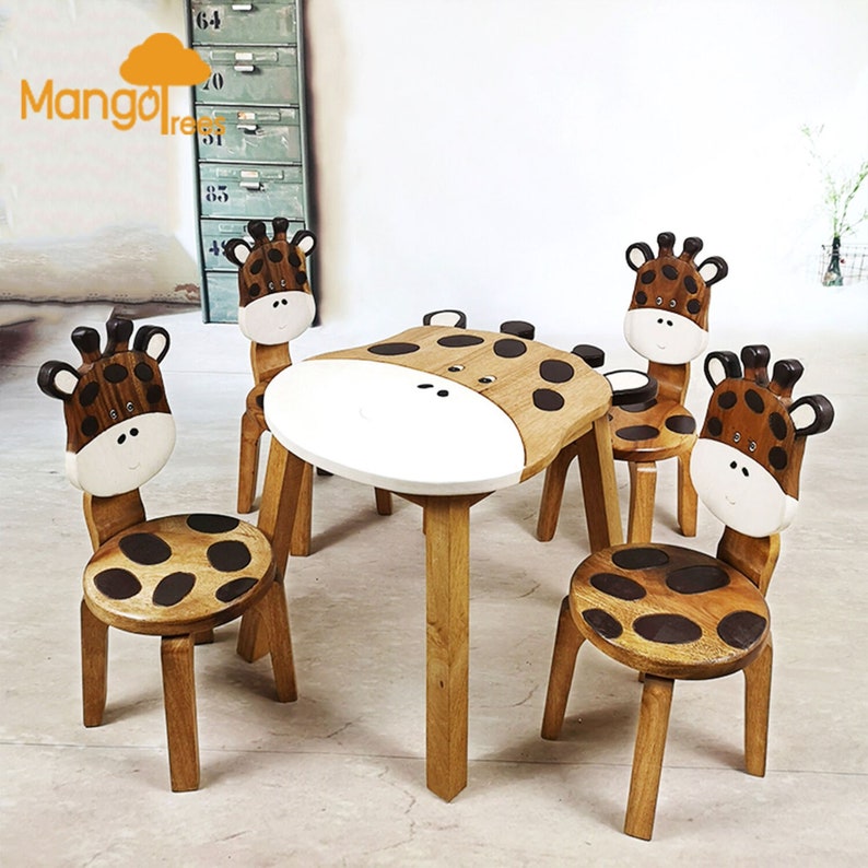 Hand Carved Wooden Giraffe Children's Table, Eco-friendly