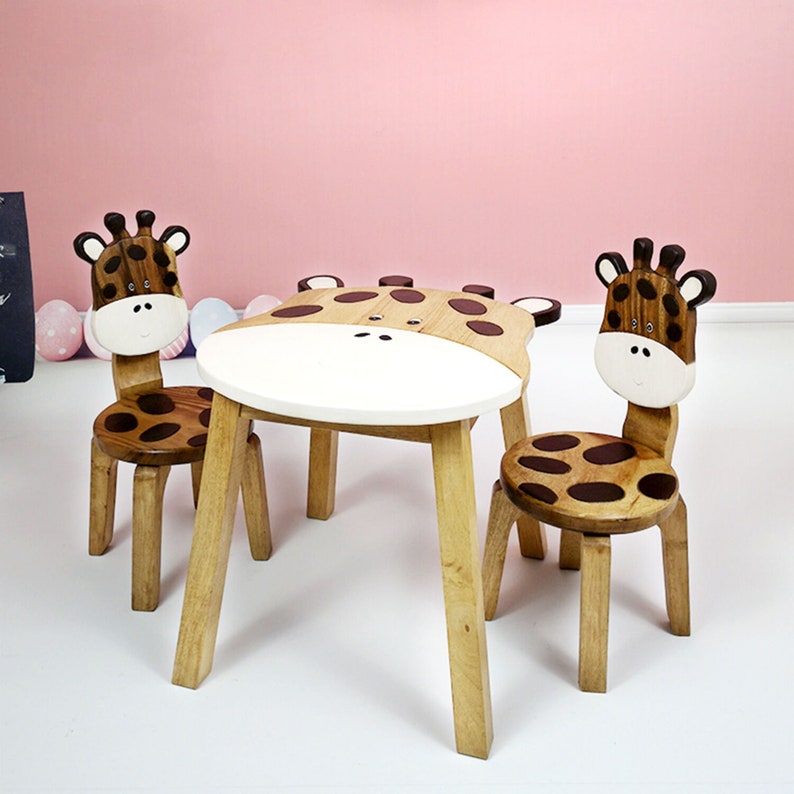 Hand Carved Wooden Giraffe Children's Table, Eco-friendly