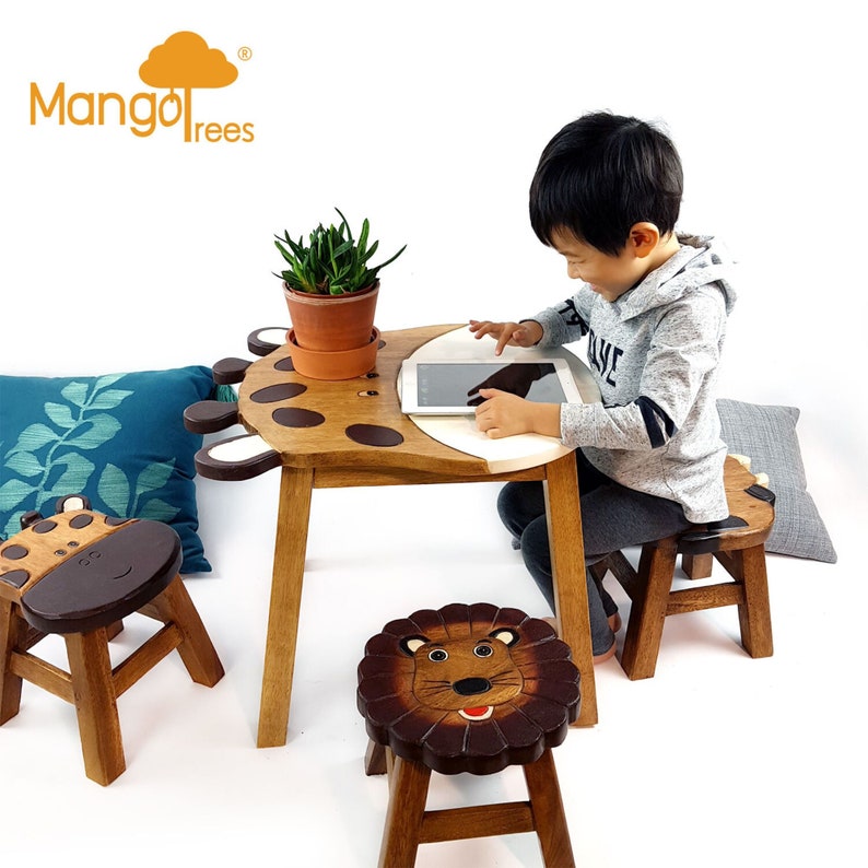 Hand Carved Wooden Giraffe Children's Table, Eco-friendly