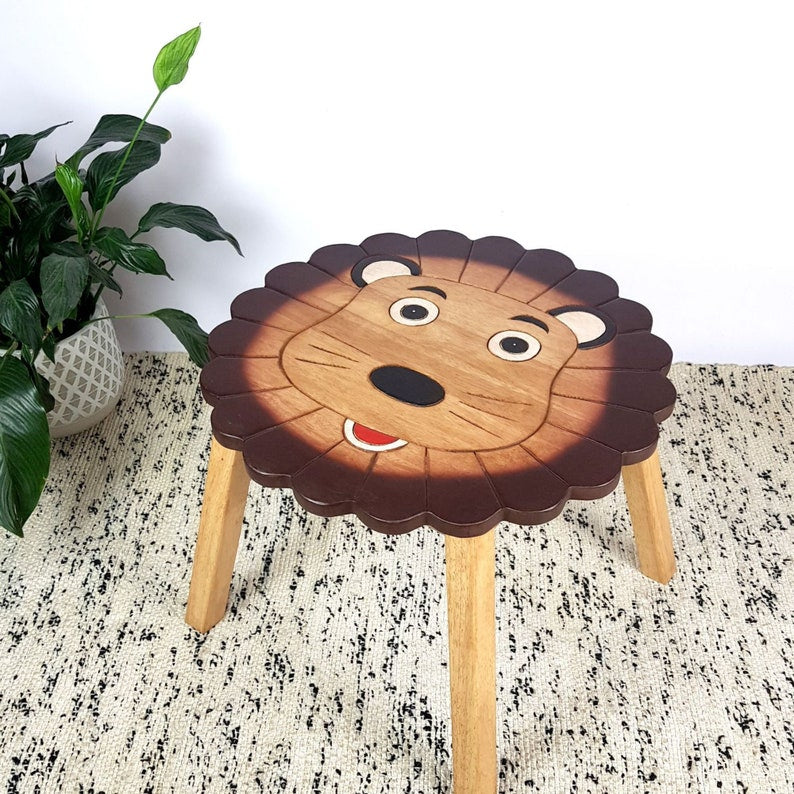 Hand-Carved Wooden Lion Themed Children's Table