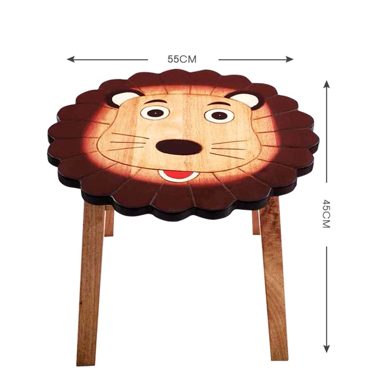 Hand-Carved Wooden Lion Themed Children's Table