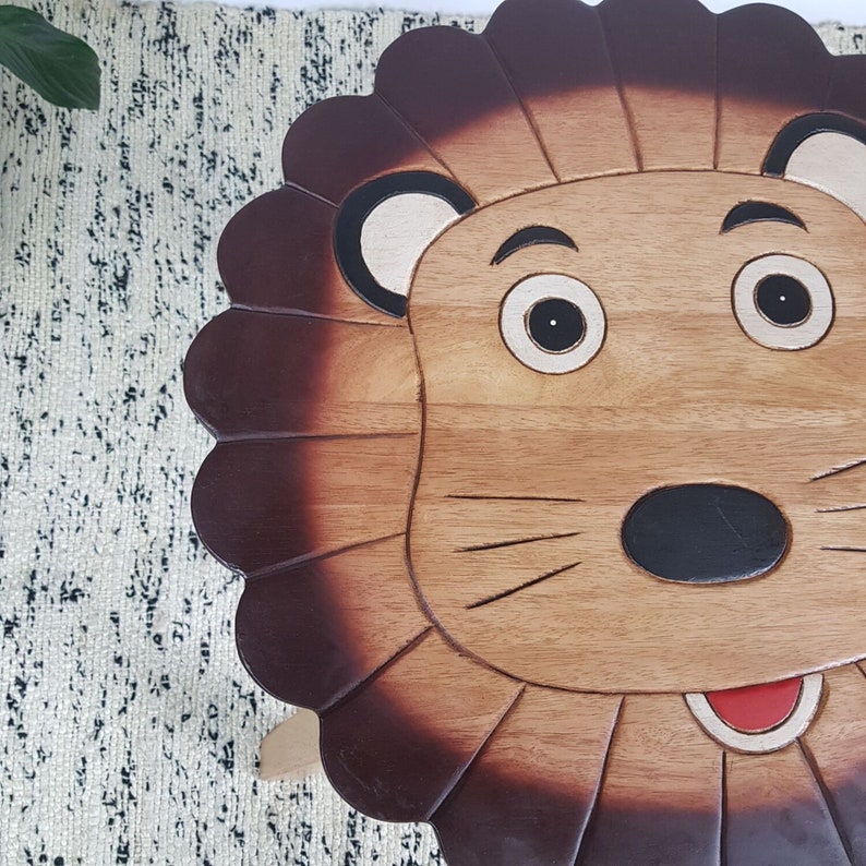 Hand-Carved Wooden Lion Themed Children's Table