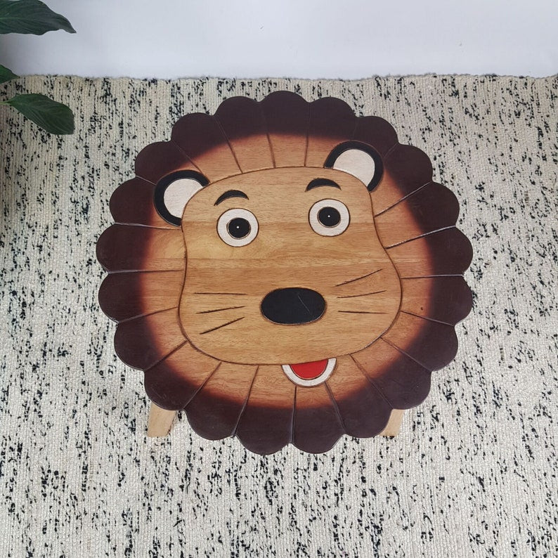 Hand-Carved Wooden Lion Themed Children's Table