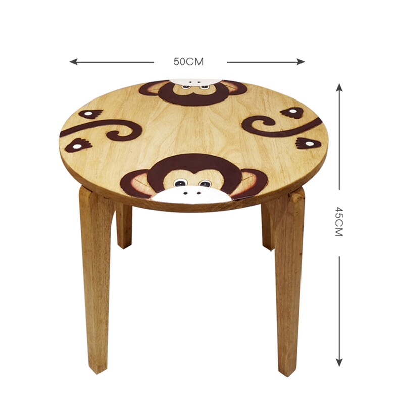 Hand Carved Wooden Monkey Kid's Table, Non-Toxic, Solid Wood