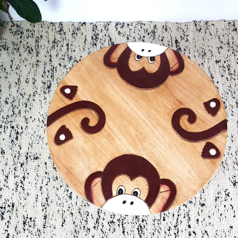 Hand Carved Wooden Monkey Kid's Table, Non-Toxic, Solid Wood