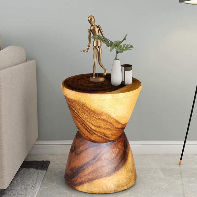 Hourglass Shaped Raintree Wood Side Table – Eco-Friendly