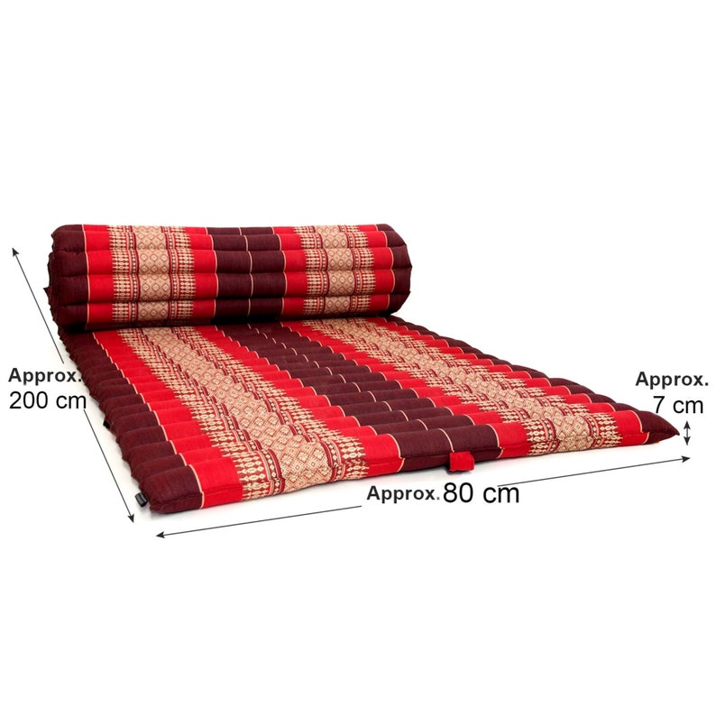 Day bed Roll Out Mattress XL Large Foldout Mat relaxation day bed camping or Yoga Matt Natural Kapok Filled RED 120cm x 200cm