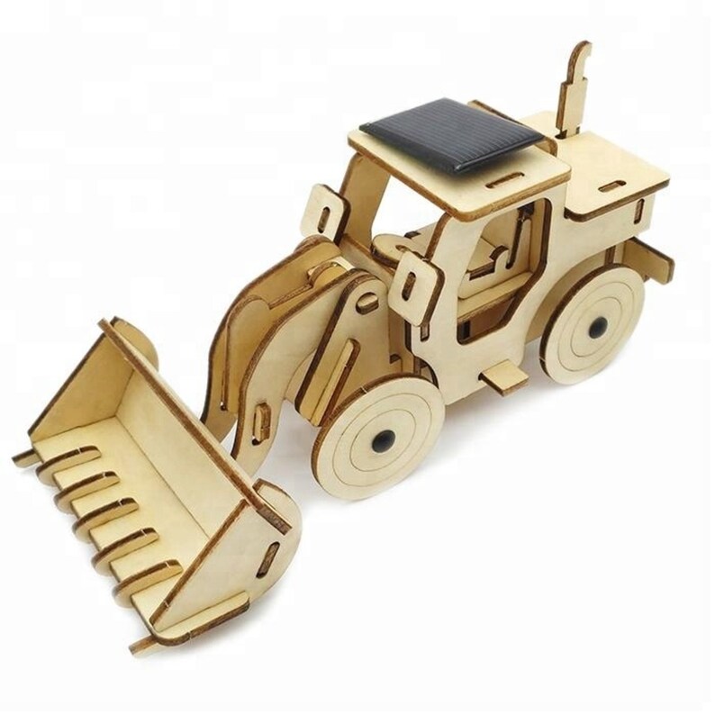 Solar or Motor Powered Plywood Bulldozer Model Kit Set