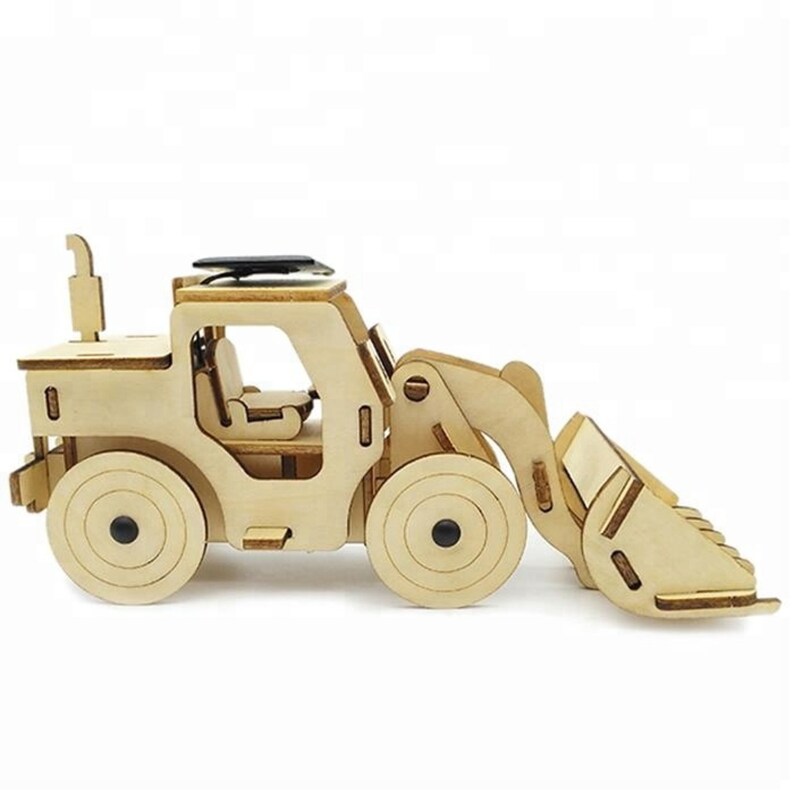 Solar or Motor Powered Plywood Bulldozer Model Kit Set