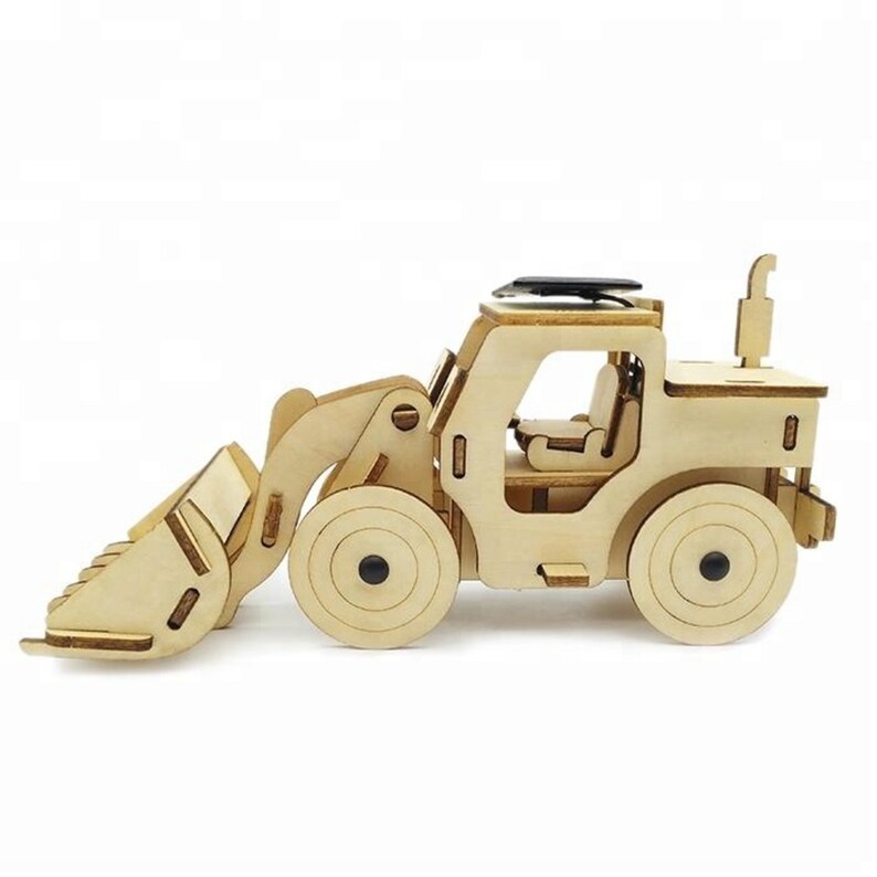 Solar or Motor Powered Plywood Bulldozer Model Kit Set