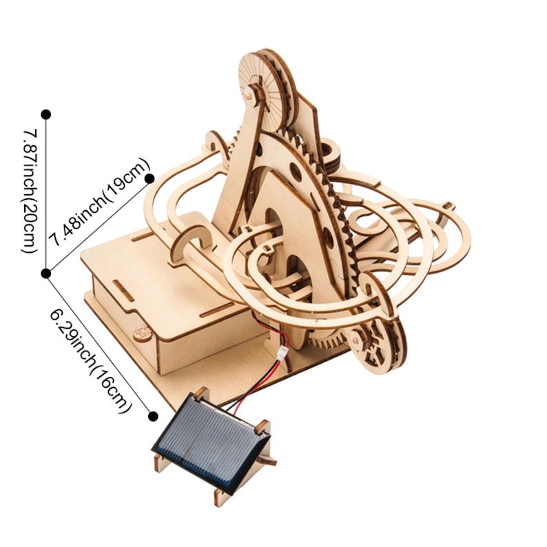 Solar-Powered Wooden Marble Run 3D Puzzle Kit (15x10.5x12 cm)