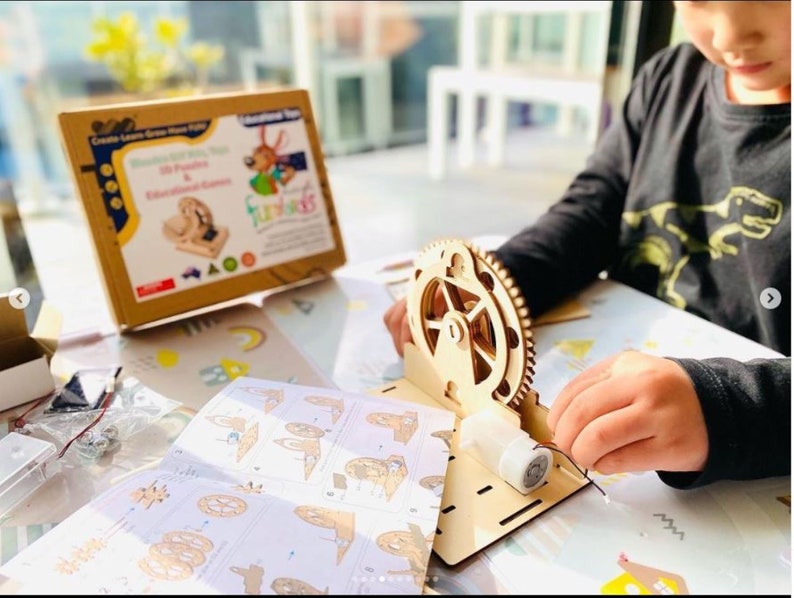 Motorized Laser-Cut Plywood Marble Run Model Kit for Ages 10+