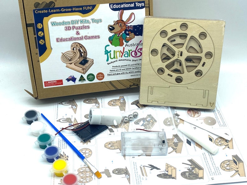 Motorized Laser-Cut Plywood Marble Run Model Kit for Ages 10+