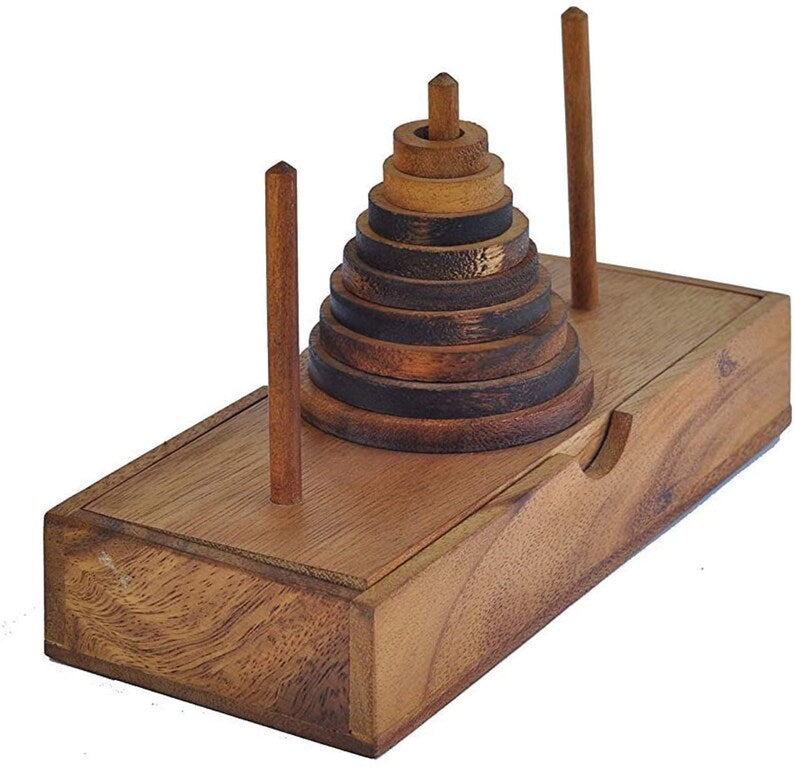 Handmade Wooden Pagoda 9 Ring Brain Teaser Puzzle, Level 4