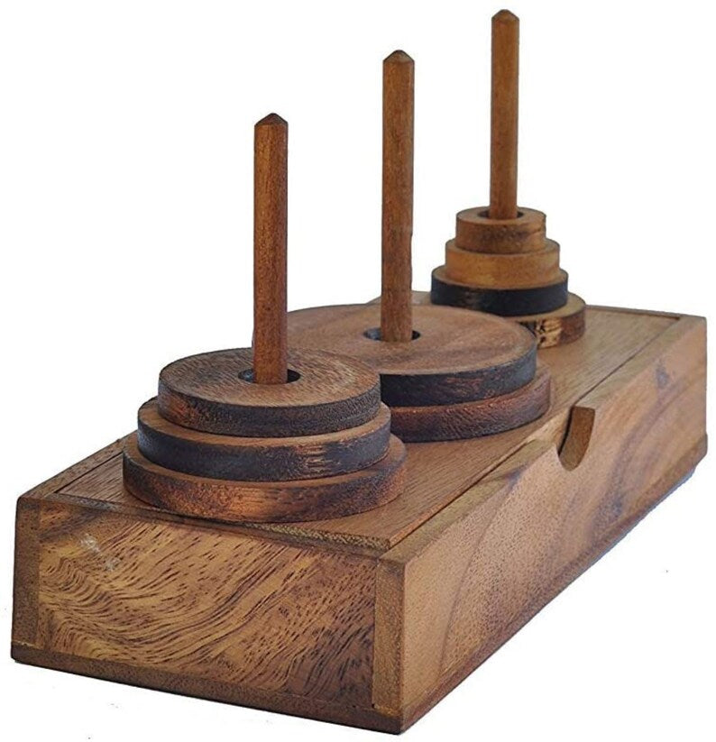 Handmade Wooden Pagoda 9 Ring Brain Teaser Puzzle, Level 4