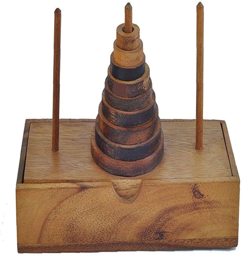 Handmade Wooden Pagoda 9 Ring Brain Teaser Puzzle, Level 4