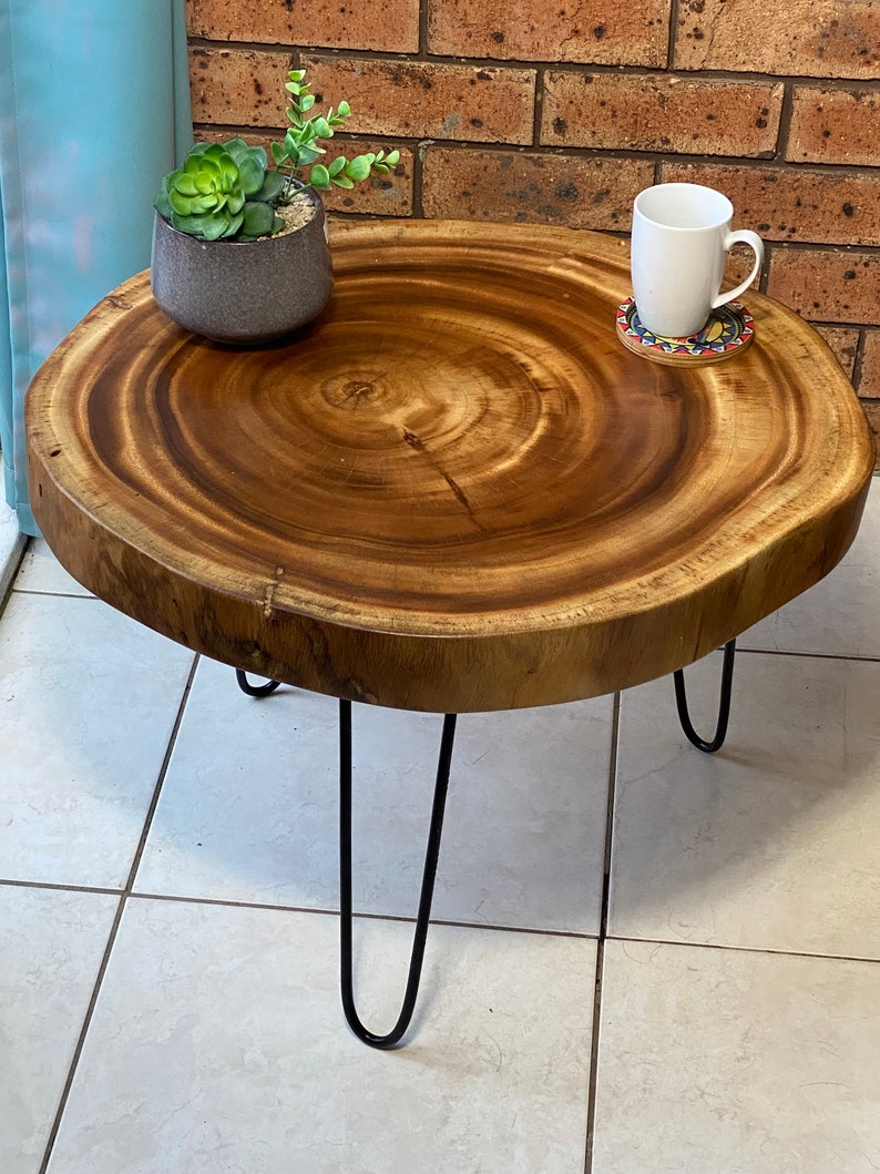 Premium Round Live Edge Raintree Wood Coffee Table