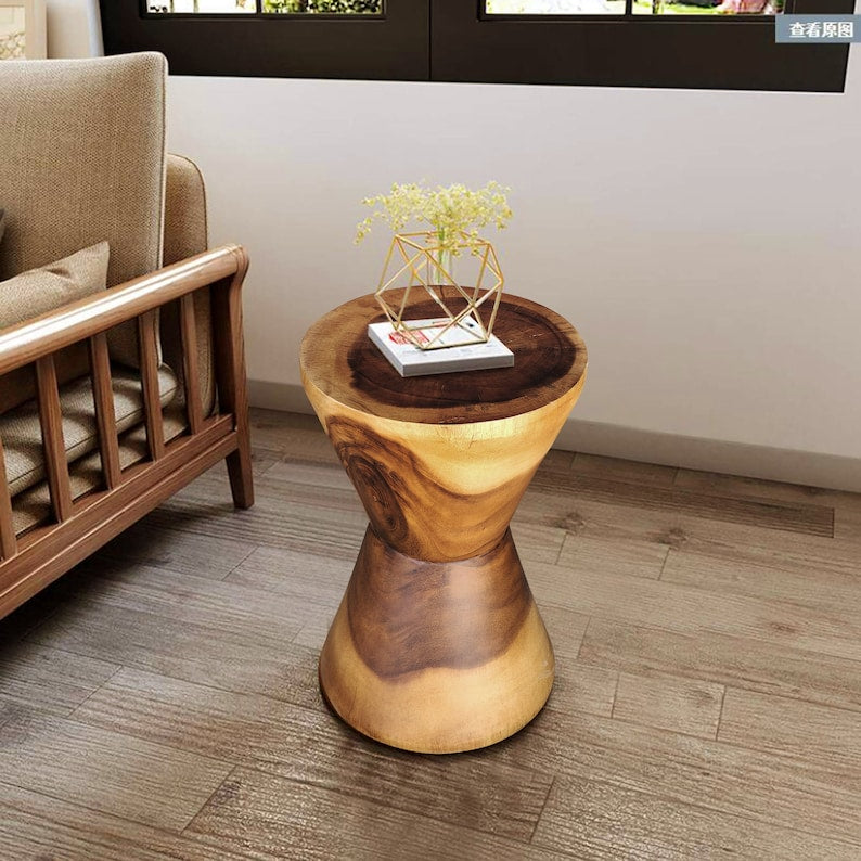 Natural Hourglass Side Table/Stool, Raintree Wood