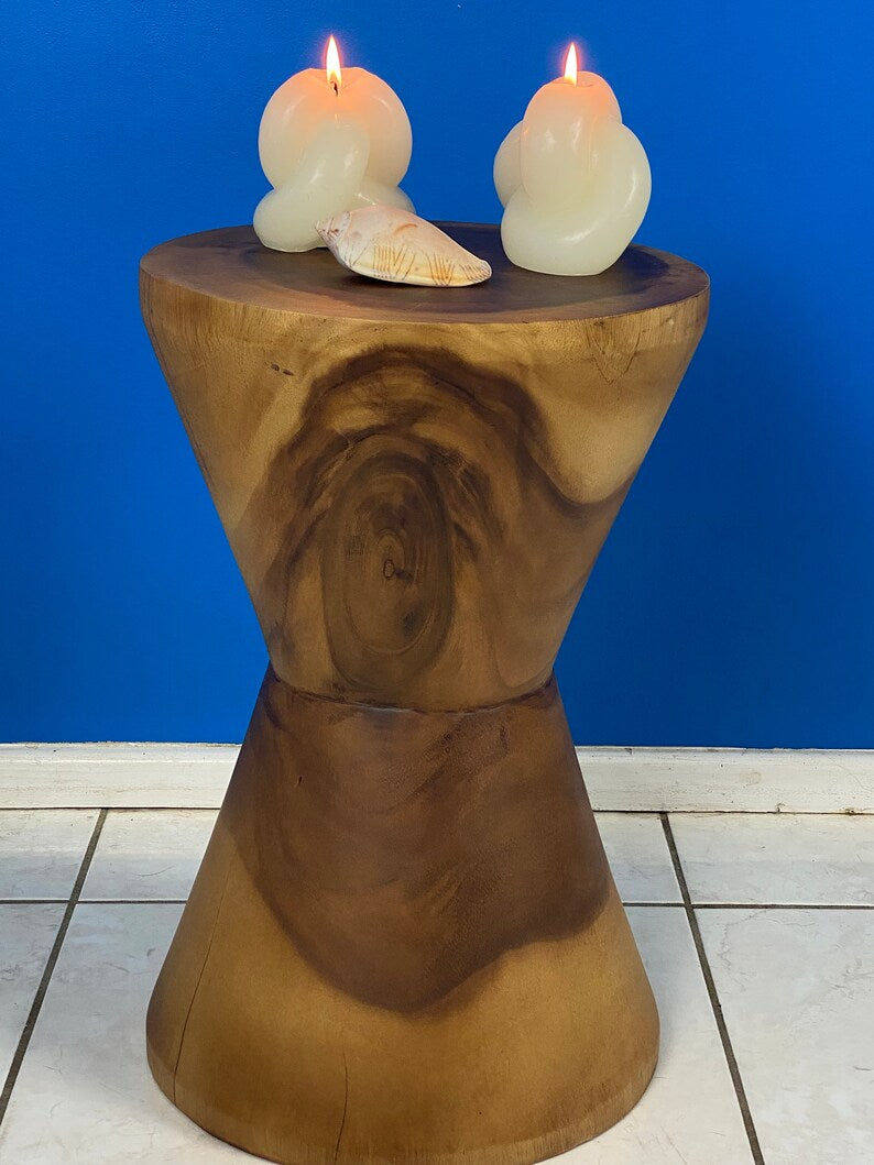 Natural Hourglass Side Table/Stool, Raintree Wood