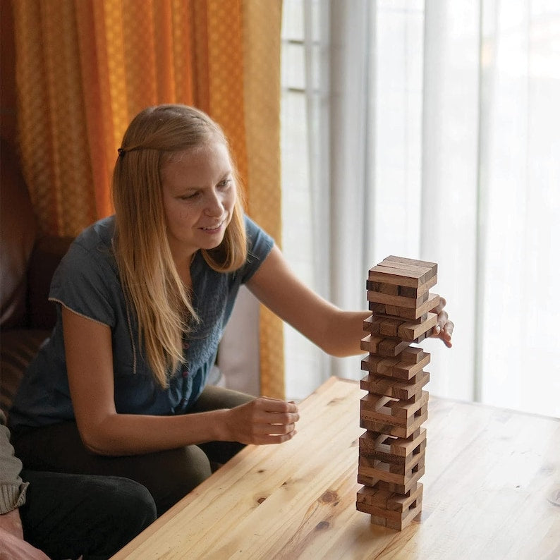 Handmade Wooden Stacking Blocks Balance Game Set, 54 Pieces