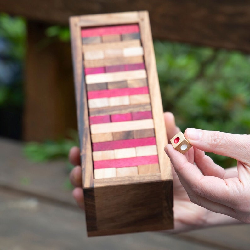 Handcrafted Wooden Stacking Blocks Game with Dice - 54 Pieces