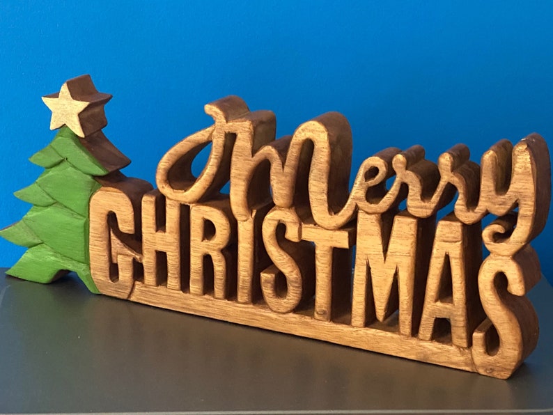 Handcrafted Wooden Christmas Decoration, 38cm, Tree & Star