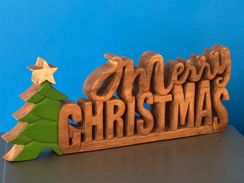 Handcrafted Wooden Christmas Decoration, 38cm, Tree & Star