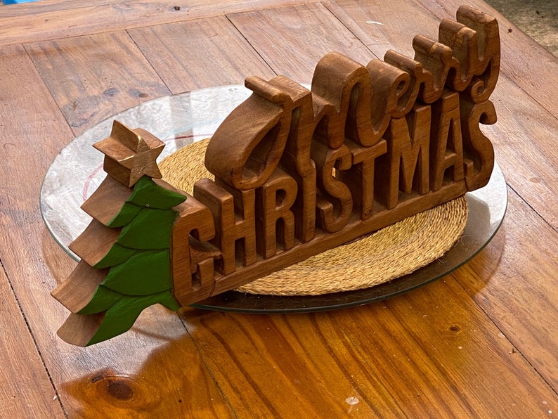 Handcrafted Wooden Christmas Decoration, 38cm, Tree & Star