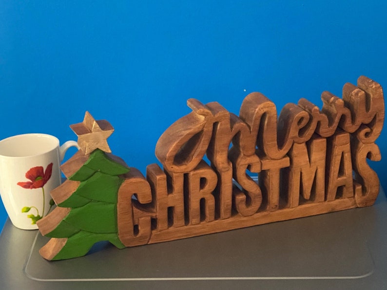 Handcrafted Wooden Christmas Decoration, 38cm, Tree & Star