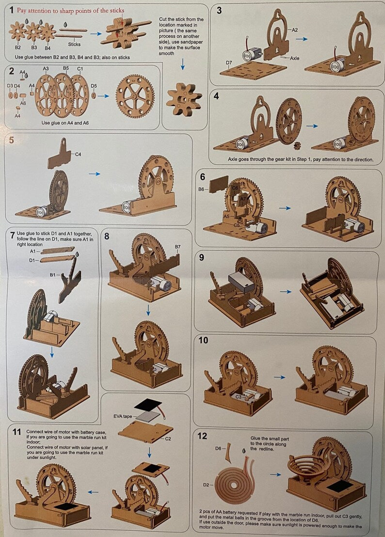 Solar-Powered 3D Marble Run Puzzle, DIY Wooden Kit