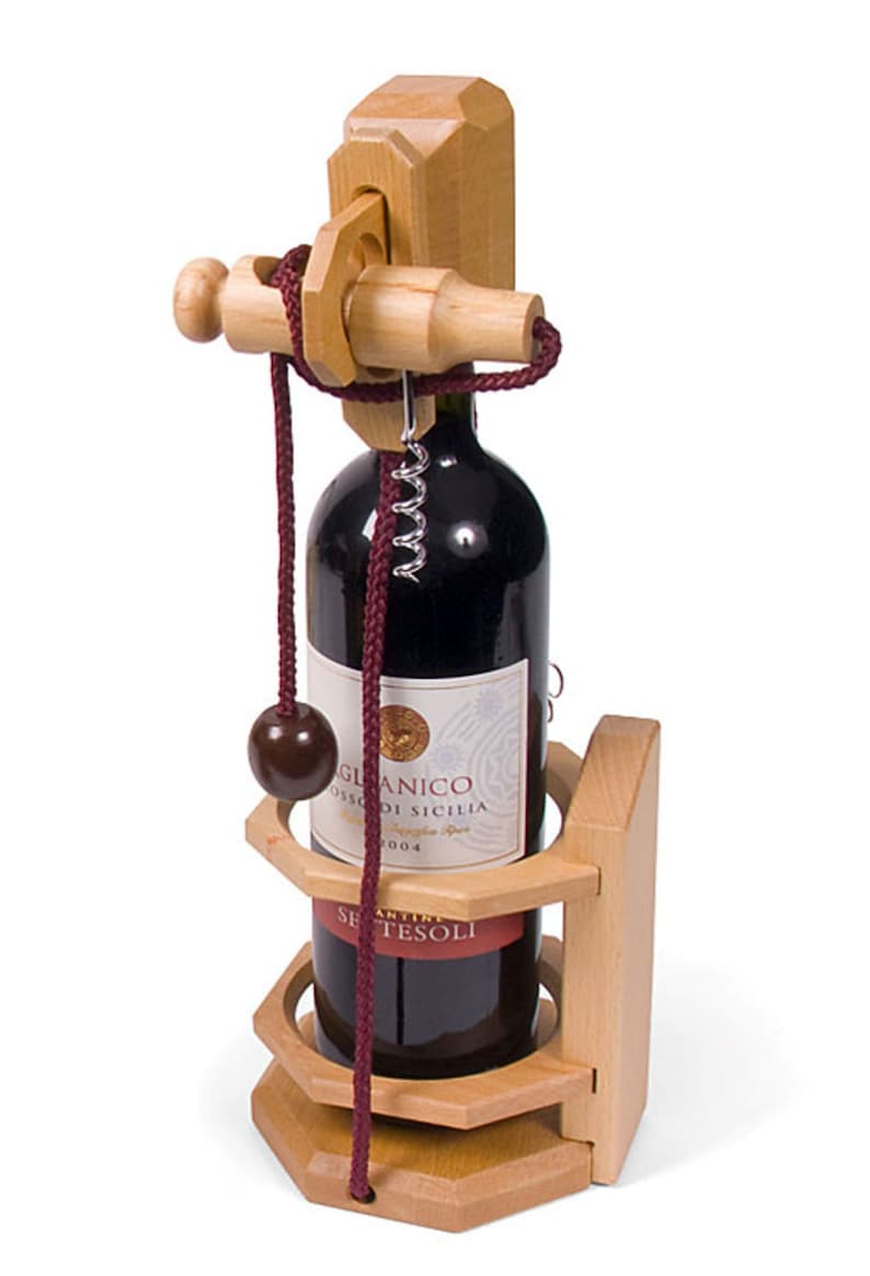 Wooden Wine & Beer Bottle Lock Puzzle - Party Fun