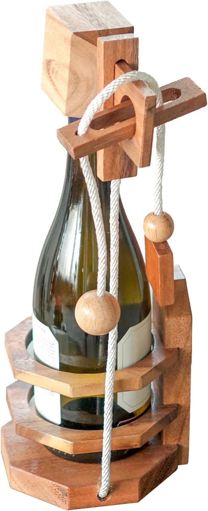 Wooden Wine & Beer Bottle Lock Puzzle - Party Fun