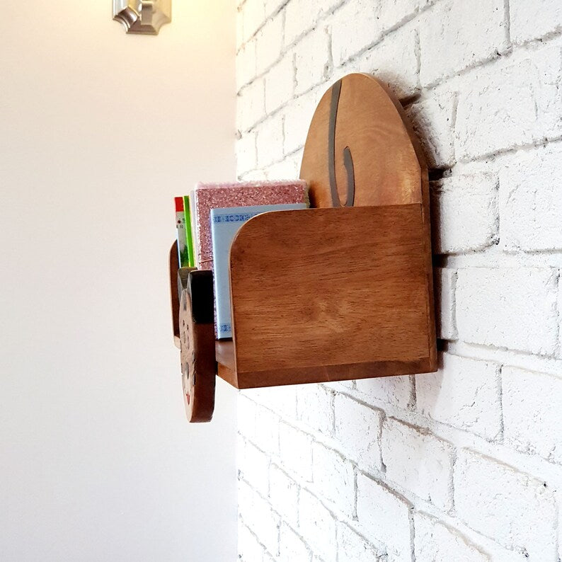 Hand-Carved Wooden Wall Shelf for Kids, Bear Theme, Ready to Use