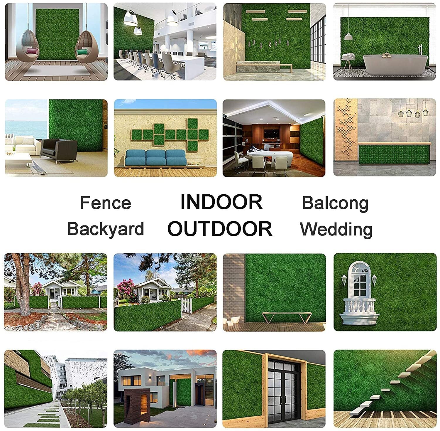 Realistic Artificial Grass Wall Panels UV Resistant - 12PCS