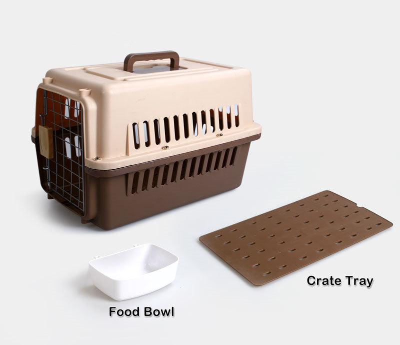 Lightweight Durable Small Pet Carrier Crate with Bowl and Tray