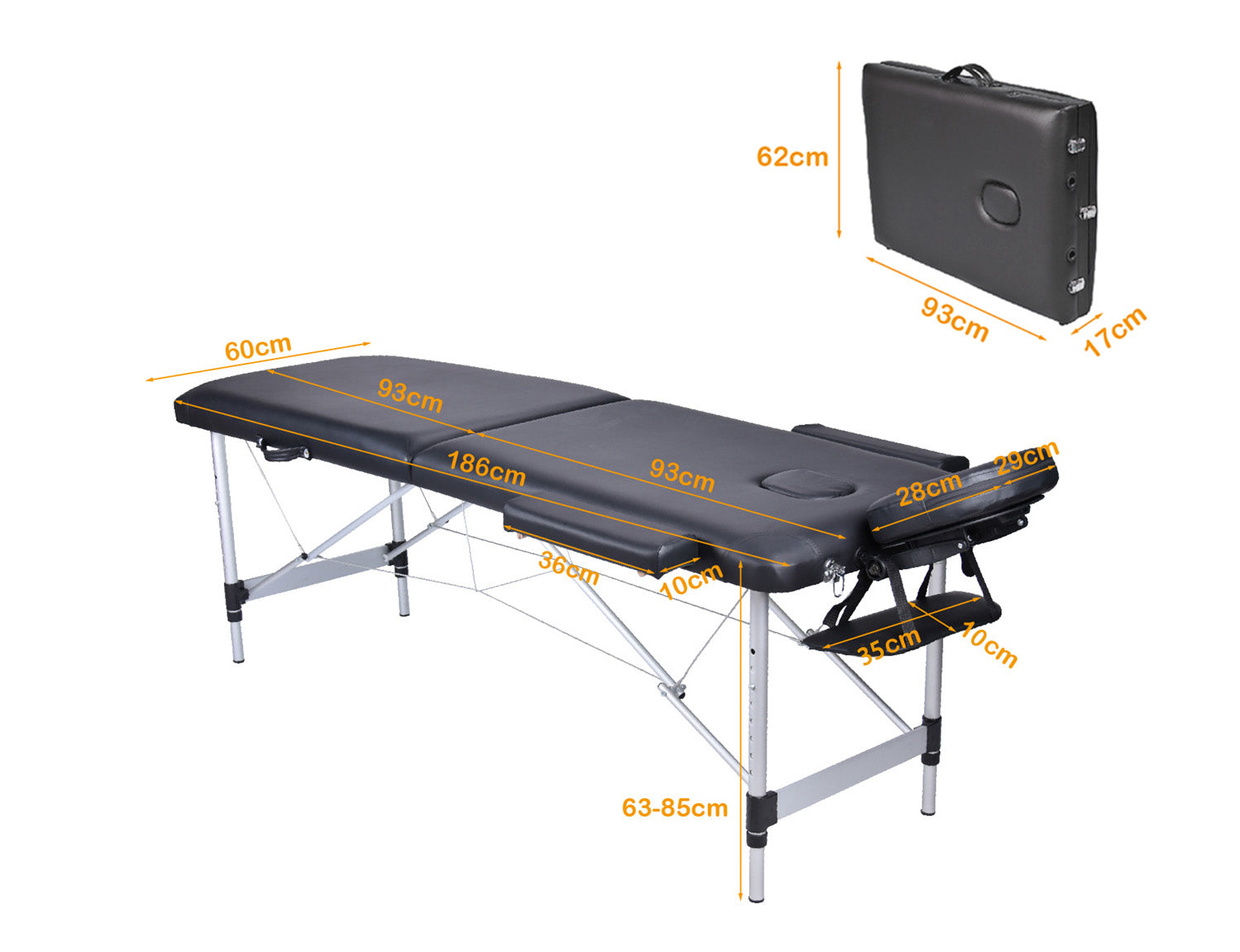 Adjustable Portable Aluminium Massage Table Set - Black