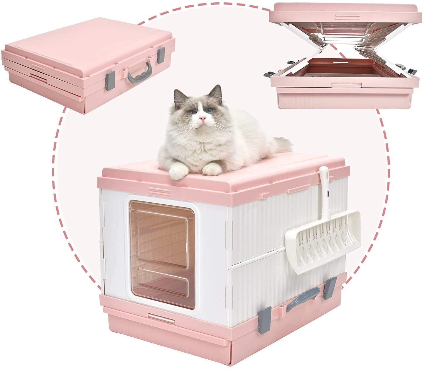 XL Hooded Portable Cat Litter Box Tray with Handle and Scoop