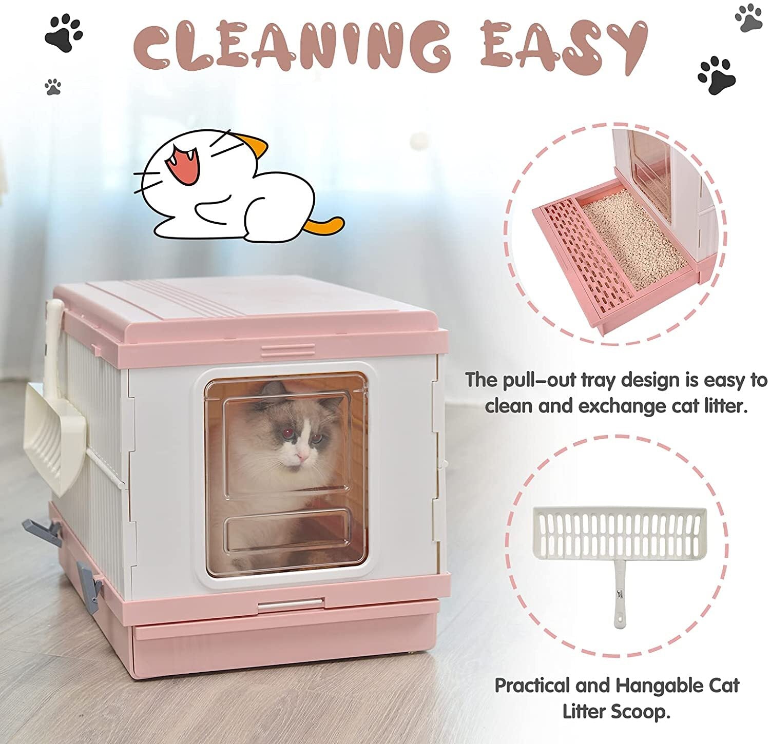 XL Hooded Portable Cat Litter Box Tray with Handle and Scoop