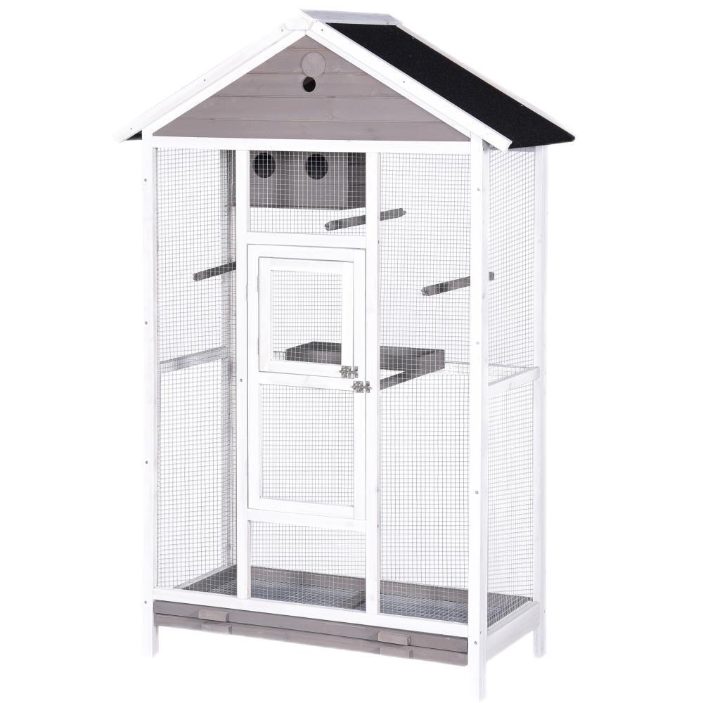 Spacious Wooden XXL Aviary Bird Cage, Weather-Resistant, Grey - YES4PETS